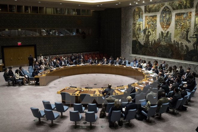Toàn cảnh phiên họp của Hội đồng Bảo an Liên hợp quốc ở New York (Mỹ) ngày 11/9. (Nguồn: AFP/TTXVN)