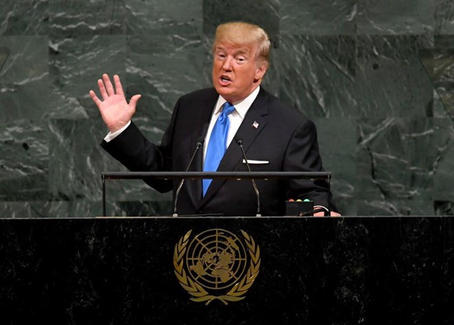Tổng thống Mỹ Donald Trump phát biểu tại Đại hội đồng Liên hợp quốc, ngày 19/9. (Nguồn: AFP)