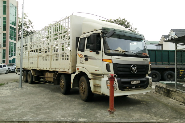 Chiếc xe tải Tạ Quang Thực và Nguyễn Quốc Phong dùng vào việc chở heo đi bán, hiện đã bị tịch thu.