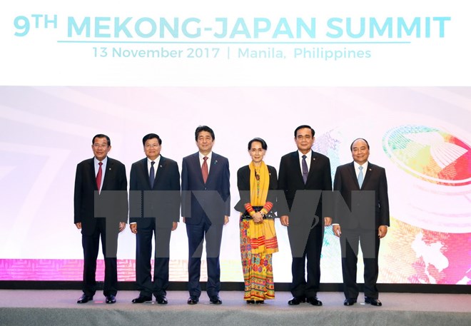 Thủ tướng Chính phủ Nguyễn Xuân Phúc và các trưởng đoàn tham dự hội nghị cấp cao Mekong-Nhật Bản lần thư 9. (Ảnh: Thống Nhất/TTXVN)