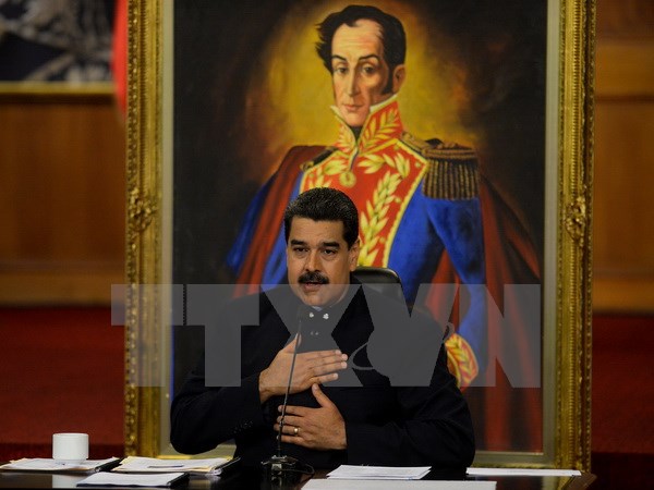 Tổng thống Venezuela Nicolas Maduro trong cuộc họp báo tại Caracas ngày 17/10. (Nguồn: AFP/TTXVN)