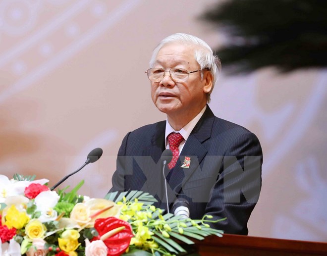 Tổng Bí thư Nguyễn Phú Trọng phát biểu chỉ đạo Đại hội. (Nguồn: TTXVN )