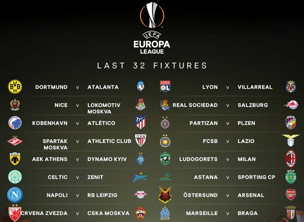 Kết quả bốc thăm vòng 1/16 Europa League. (Nguồn: FIFA)
