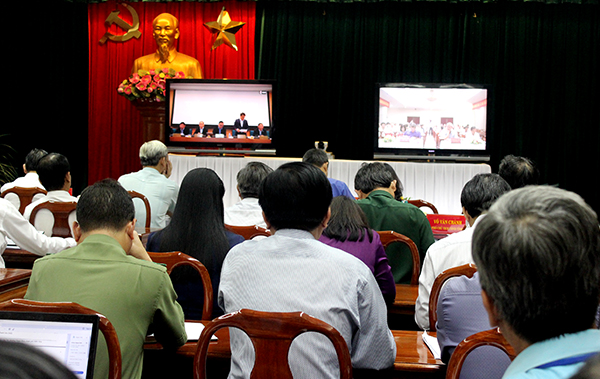 Quang cảnh buổi họp trực tuyến tại điểm cầu Đồng Nai.