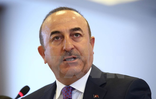 Ngoại trưởng Thổ Nhĩ Kỳ Mevlut Cavusoglu phát biểu trong một cuộc họp tại Ankara. (Nguồn: AFP/TTXVN)