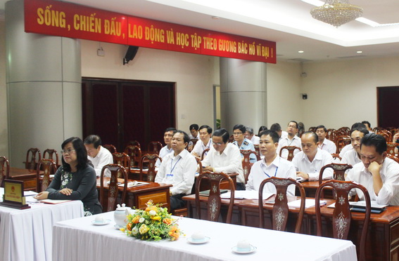Phó chủ tịch UBND tỉnh Nguyễn Thị Hòa Hiệp và đại diện các Sở, ngành tham gia hội nghị trực tuyến tại điểm cầu Đồng Nai