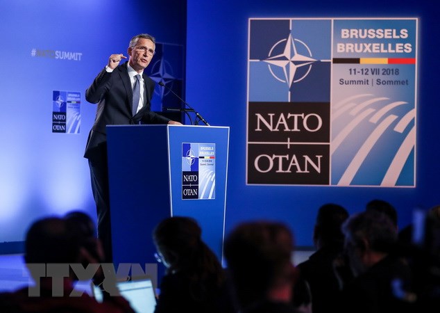 Tổng Thư ký NATO Jens Stoltenberg phát biểu tại cuộc họp báo ở Brussels, Bỉ ngày 10-7. (Nguồn: EPA-EFE/TTXVN)