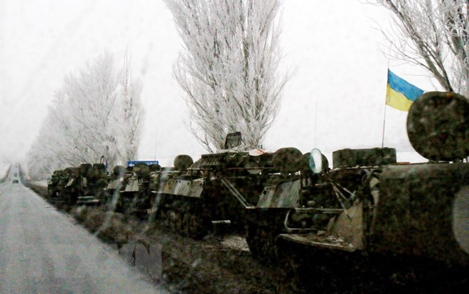 Xe quân sự của quân đội Ukraine. (Nguồn: THX/TTXVN0