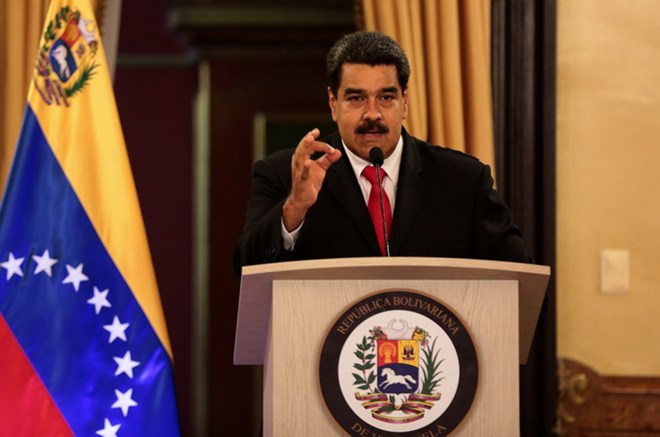 Tổng thống Venezuela Nicolas Maduro phát biểu tại Caracas sau vụ tấn công ngày 4-8. (Ảnh: THX/TTXVN)
