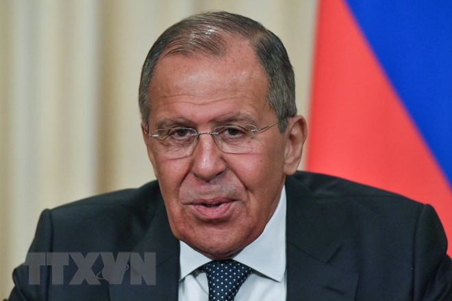 Ngoại trưởng Nga Sergey Lavrov phát biểu tại một cuộc họp báo ở Moskva. (Ảnh: AFP/TTXVN)