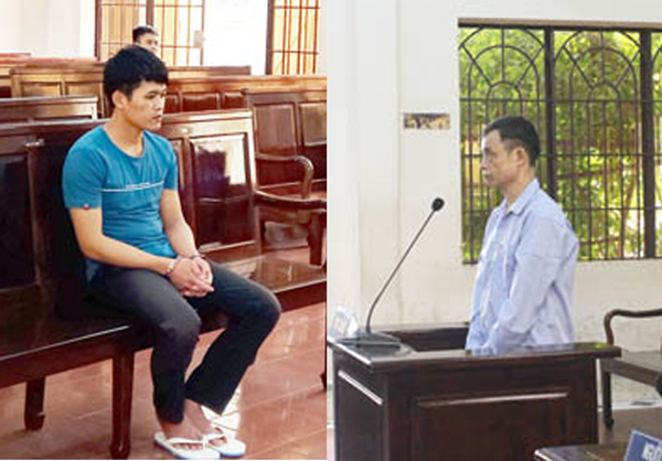 2 bị cáo Huỳnh Minh Lai (trái) và Trần Đình Thu tại phiên tòa xét xử.
