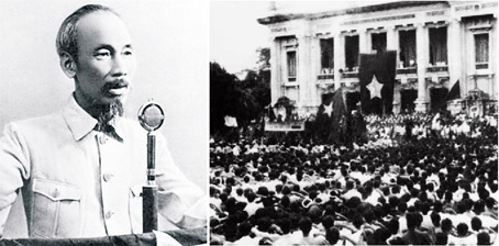 Chủ tịch Hồ Chí Minh đọc bản Tuyên ngôn độc lập vào ngày 2-9-1945 tại Quảng trường Ba Đình, Hà Nội.