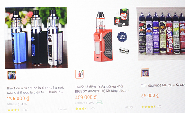 Nhiều loại thuốc lá điện tử được rao bán qua mạng.