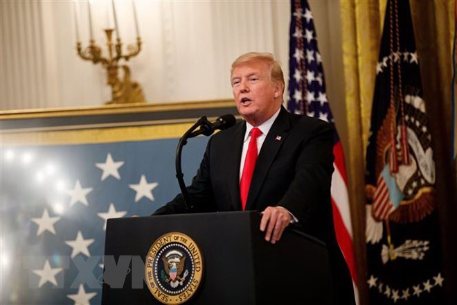 Tổng thống Mỹ Donald Trump phát biểu tại Nhà Trắng. (Nguồn: THX/TTXVN)