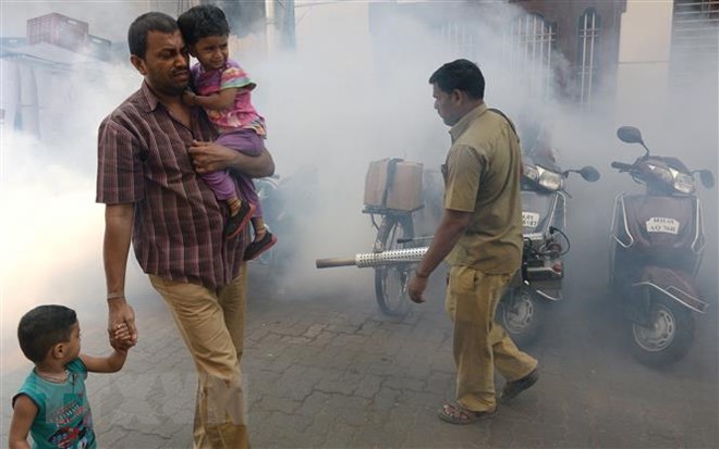 Phun thuốc khử trùng nhằm ngăn chặn sự lây lan của virus Zika tại Mumbai, Ấn Độ. (Ảnh: AFP/TTXVN)