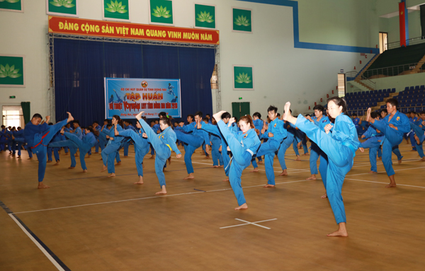 Các học viên tham dự đợt 1 lớp tập huấn võ thuật Vovinam lực lượng vũ trang tỉnh.