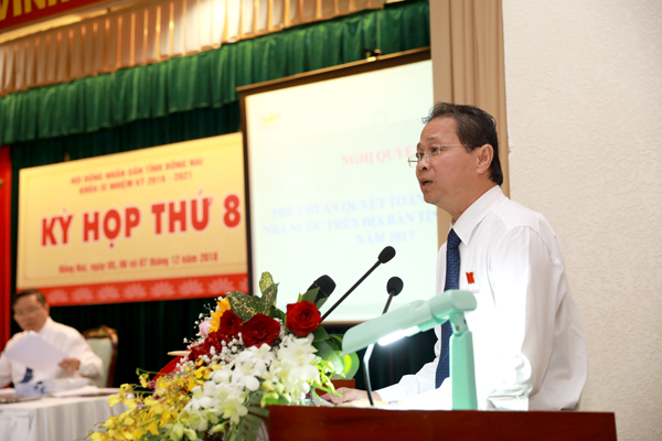 Giám đốc Sở Tài chính Huỳnh Thanh Bình trình bày báo cáo tại kỳ họp. Ảnh: Huy Anh