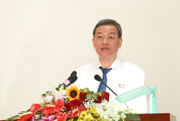 Chủ tịch UBND tỉnh Đinh Quốc Thái phát biểu tại kỳ họp. Ảnh: Huy Anh