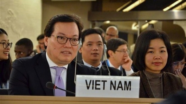 Đoàn Việt Nam tham dự khóa họp lần thứ 37 Hội đồng Nhân quyền Liên hợp quốc ngày 26-2-2018 - Ảnh TTXVN