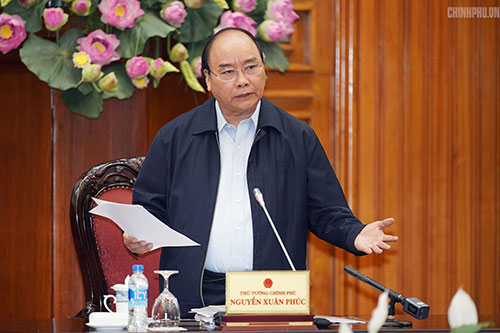 Thủ tướng Nguyễn Xuân Phúc phát biểu tại cuộc làm việc. Ảnh:VGP/Quang Hiếu