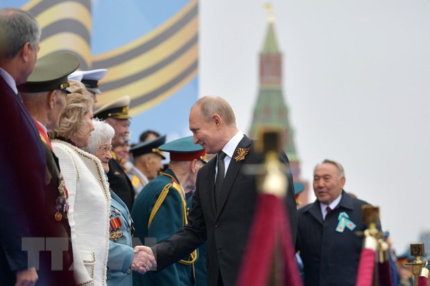  Tổng thống Nga Vladimir Putin tại lễ diễu binh kỷ niệm Ngày Chiến thắng trên Quảng trường Đỏ ở thủ đô Moskva, Nga, ngày 9/5/2019. (Ảnh: AFP/ TTXVN)