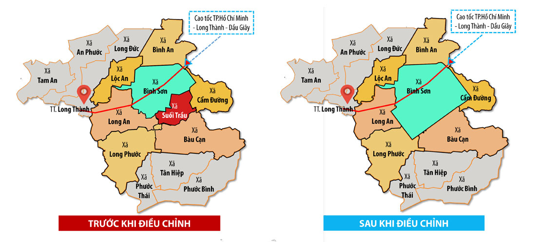 Đồ họa thể hiện sự thay đổi địa giới hành chính một số xã của huyện Long Thành từ ngày 1-6-2019. (Thông tin: Khắc Giới - Đồ họa: Hải Quân)