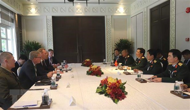  Toàn cảnh cuộc gặp giữa Bộ trưởng Quốc phòng Việt Nam Đại tướng Ngô Xuân Lịch và Quyền Bộ trưởng Quốc phòng Hoa Kỳ Patrick Shanahan. (Ảnh: Xuân Vịnh/TTXVN)
