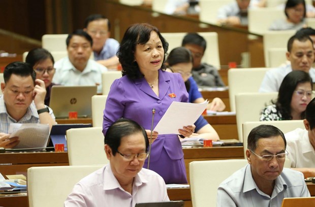 Đại biểu Quốc hội tỉnh Đồng Tháp Nguyễn Thị Mai Hoa phát biểu ý kiến. (Ảnh: Doãn Tấn/TTXVN)
