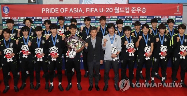  Các cầu thủ Hàn Quốc tại quê nhà sau giải U20 thế giới. (Nguồn: Yonhap)