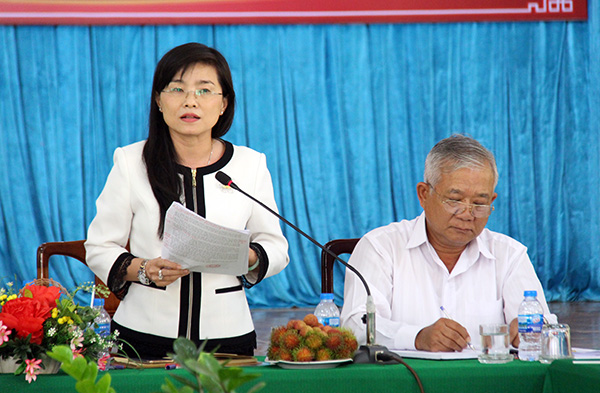 Bí thư Huyện ủy huyện Thống Nhất Bùi Thị Bích Thủy phát biểu tại buổi làm việc.