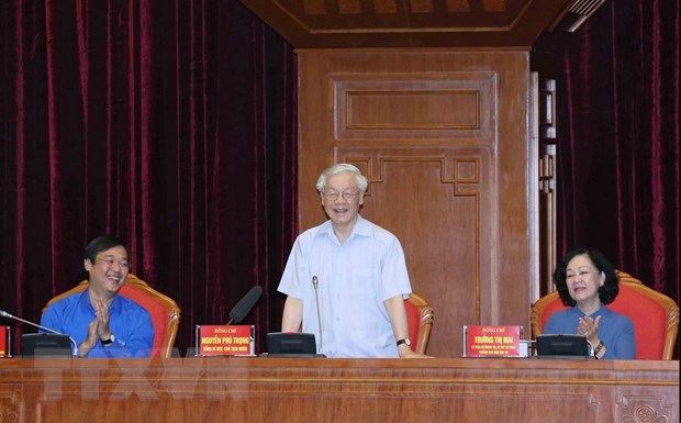  Tổng Bí thư, Chủ tịch nước Nguyễn Phú Trọng phát biểu tại buổi gặp mặt. (Ảnh: Phương Hoa/TTXVN)