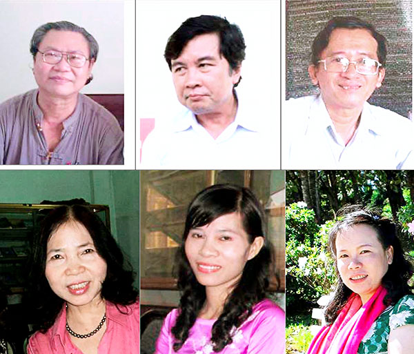 Theo thứ tự từ trái qua phải, các nhà văn, nhà thơ, tác giả: Nguyễn Thái Hải, Đàm Chu Văn, Trần Ngọc Tuấn, Hoàng Ngọc Điệp, Hạnh Vân, Trần Thu Hằng