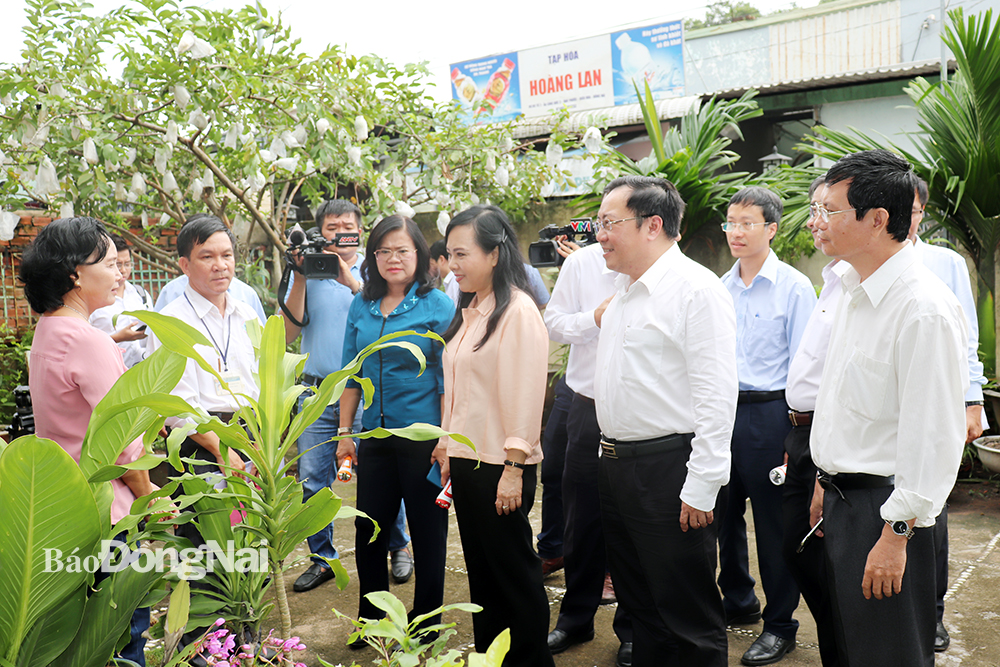 Bộ trưởng Bộ Y tế Nguyễn Thị Kim Tiến khảo sát thực tế công tác phòng dịch bệnh sốt xuất huyết tại một hộ dân phường Tam Phước, TP.Biên Hòa