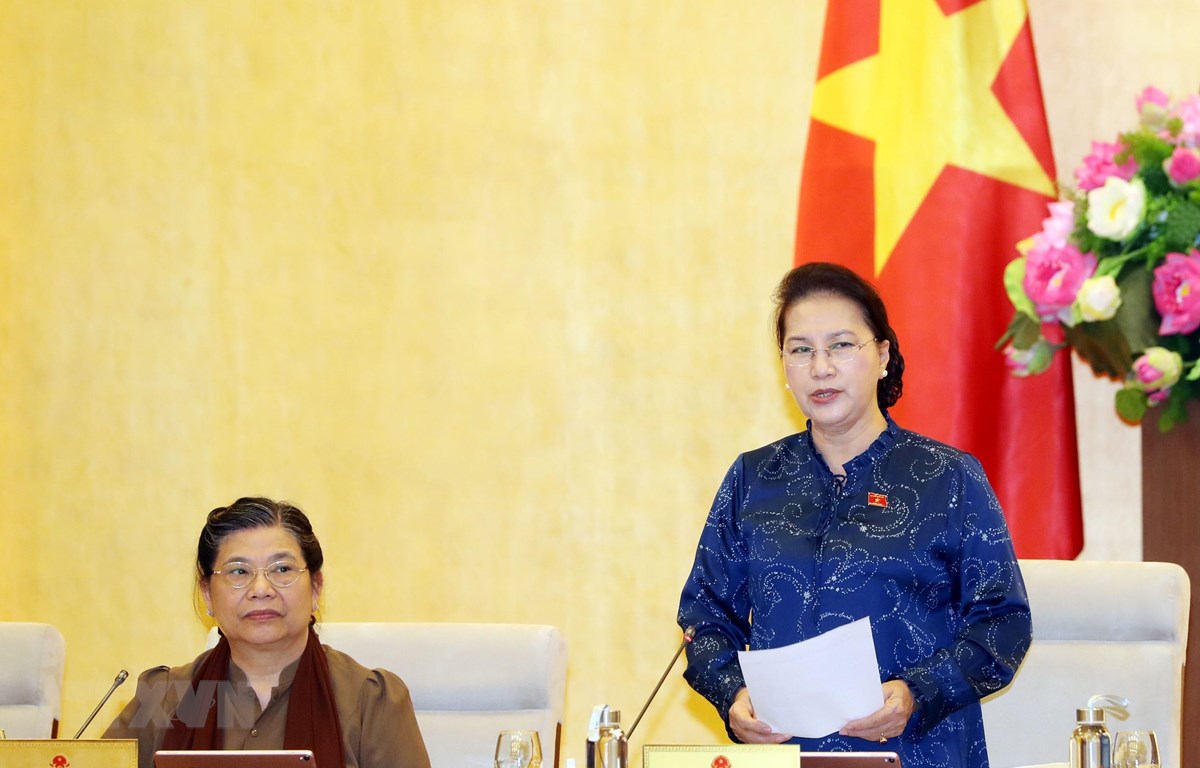 Chủ tịch Quốc hội Nguyễn Thị Kim Ngân phát biểu bế mạc Phiên họp thứ 37 của Ủy ban Thường vụ Quốc hội Ảnh: TTXVN