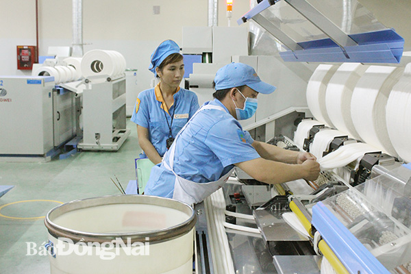 Công nhân Công ty cổ phần dệt Texhong Nhơn Trạch (KCN Nhơn Trạch 5, huyện Nhơn Trạch) trong giờ làm việc.