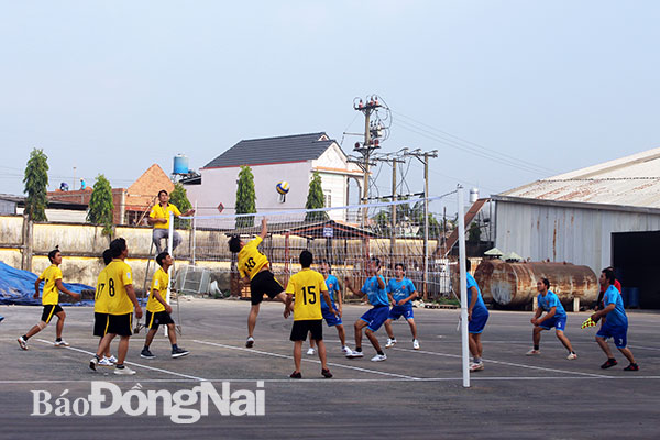 Người lao động Công ty TNHH Vina (phường Phước Tân, TP.Biên Hòa) vui chơi sau giờ tan ca tại khu vực sân thể thao của công ty. Ảnh: H.Thảo