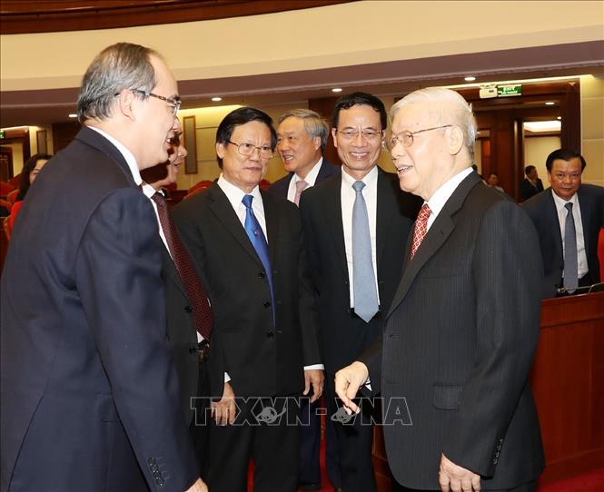 Trong ảnh: Tổng Bí thư, Chủ tịch nước Nguyễn Phú Trọng với các đại biểu dự bế mạc Hội nghị. Ảnh: Trí Dũng – TTXVN