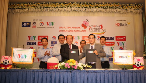 Lễ công bố nhà tài trợ HDBank của giải futsal Đông Nam Á diễn ra ngày 12-10 tại TP.HCM.