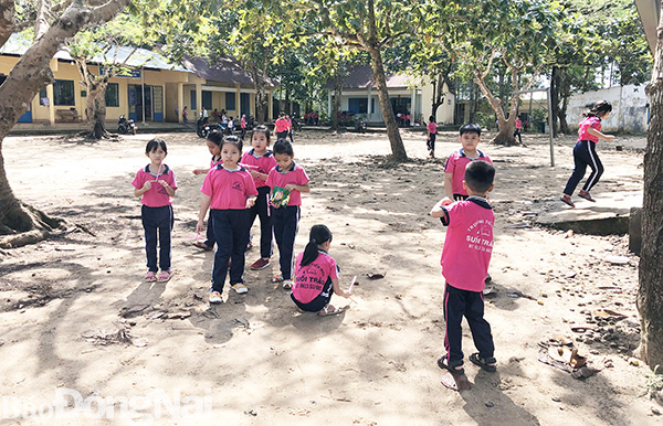 Học sinh Trường tiểu học Suối Trầu vui chơi tại sân trường. Ảnh: C. Nghĩa