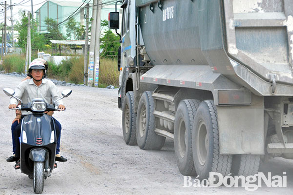Những chiếc xe tải ben chở vật liệu xây dựng chạy đêm ngày càng khiến đường Chu Mạnh Trinh vốn chật hẹp thêm tiềm ẩn nhiều nguy cơ mất an toàn giao thông