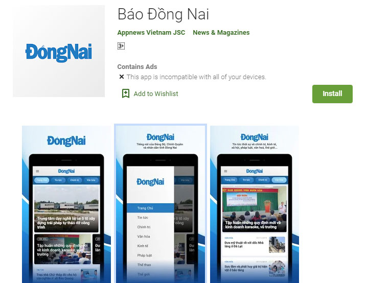 Ứng dụng Báo Đồng Nai trên hệ điều hành Android