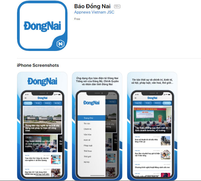 Ứng dụng Báo Đồng Nai trên hệ điều hành iOS