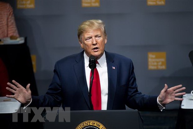 Tổng thống Mỹ Donald Trump phát biểu tại một sự kiện ở New York ngày 12-11-2019. (Ảnh: THX/TTXVN)