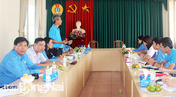 Phó chủ tịch LĐLĐ tỉnh Hồ Thanh Hồng phát biểu tại buổi làm việc