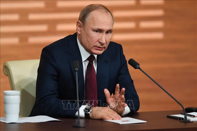 Tổng thống Nga Vladimir Putin trong buổi họp báo thường kỳ cuối năm ở Moscow, ngày 19-12. Ảnh: THX/TTXVN