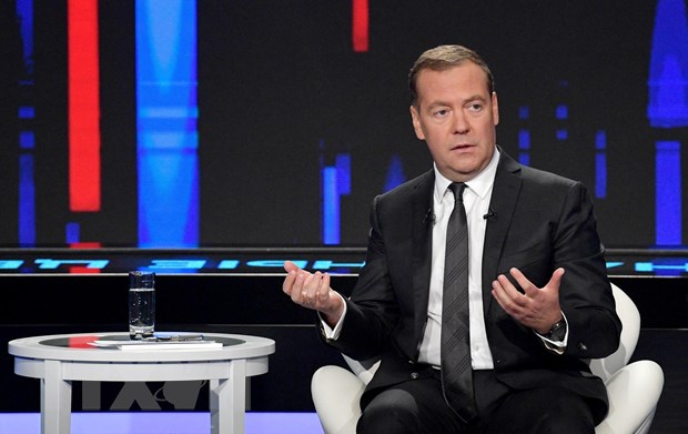 Thủ tướng Nga Dmitry Medvedev trả lời phỏng vấn tại Moskva, Nga. (Nguồn: AFP/TTXVN)