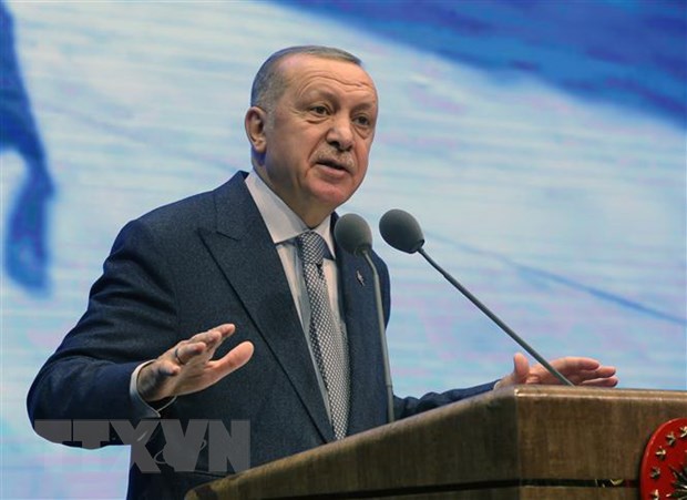 Tổng thống Thổ Nhĩ Kỳ Recep Tayyip Erdogan phát biểu tại một hội nghị ở Ankara ngày 16-1-2020. (Ảnh: THX/TTXVN)