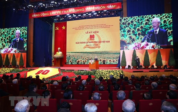  Quang cảnh lễ kỷ niệm 90 năm Ngày thành lập Đảng Cộng sản Việt Nam. (Ảnh: Phương Hoa/TTXVN)