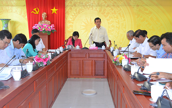 Đồng chí Phạm Văn Ru, Trưởng ban Tổ chức Tỉnh ủy phát biểu tại buổi làm việc.