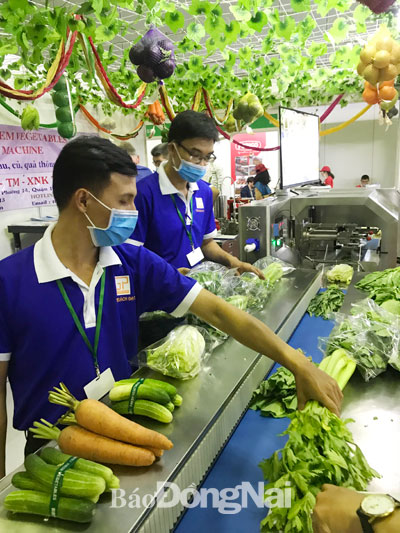 Mô hình trình diễn đóng gói, bảo quản rau củ tự động của doanh nghiệp tại triển lãm và hội nghị quốc tế về công nghệ sản xuất và chế biến rau, hoa, quả (HortEx Vietnam) vừa diễn ra tại TP.HCM